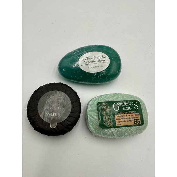 VTG 3 soap bars tea tree loofah vegetable England Westin heavenly Irltaly garden - Picture 1 of 8